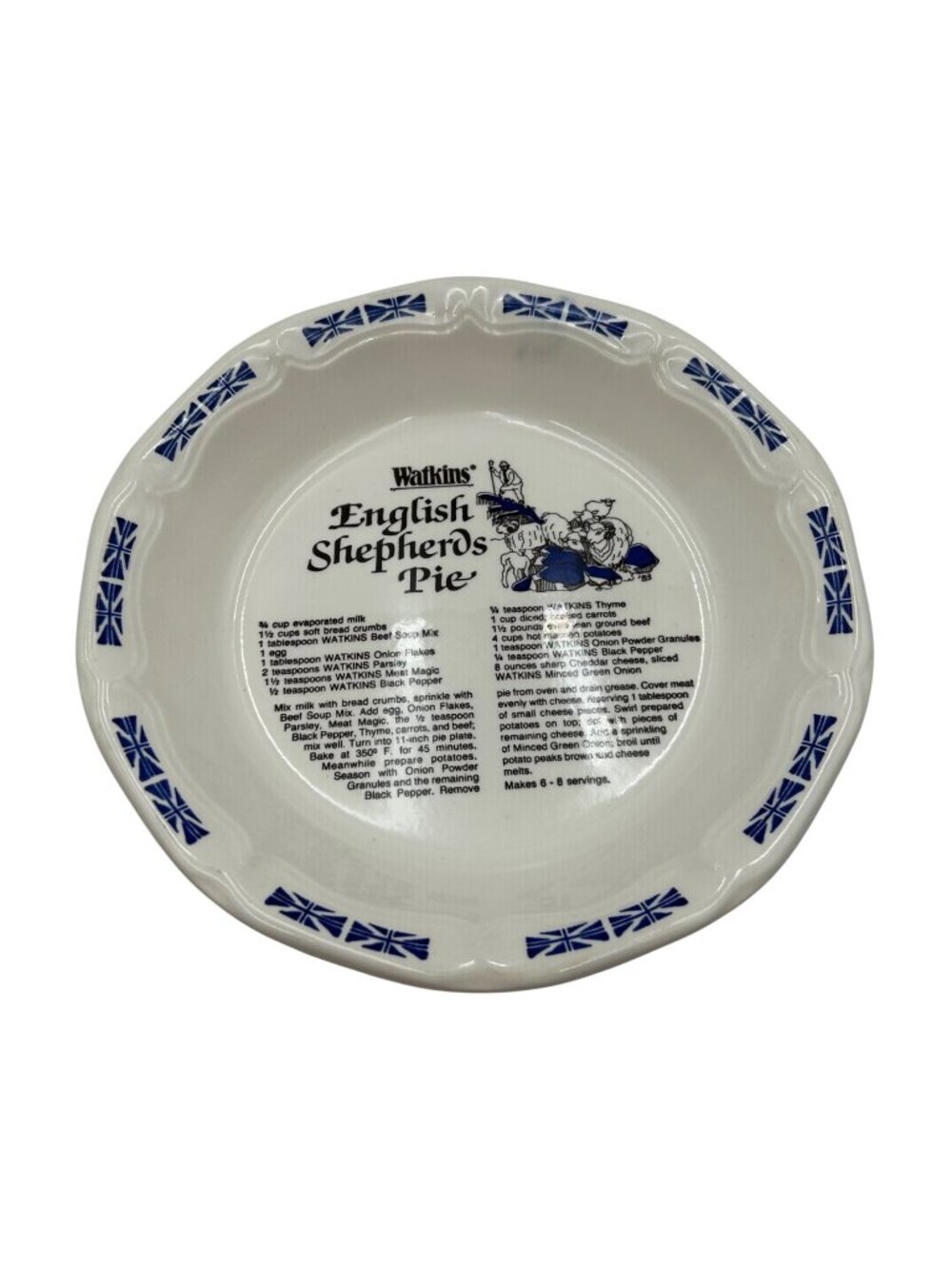Watkins English Shepherds Pie Ceramic Pie Dish Blue Union Jack Design Cottage